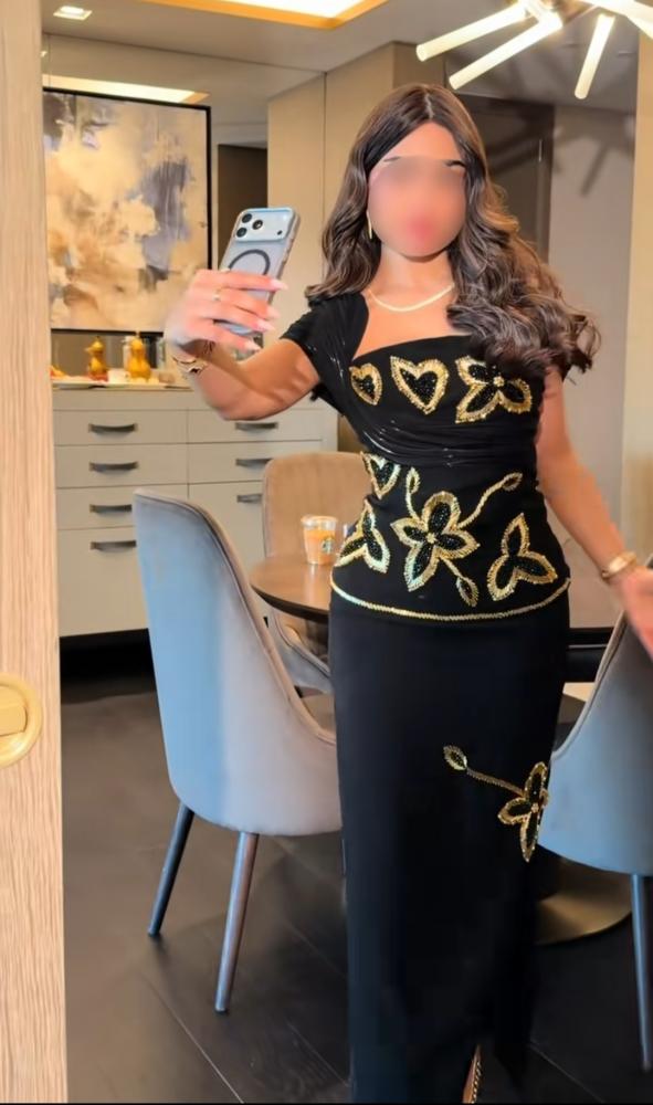 فستان سهرة اسود باربي بتطريزات يدوية راقيه