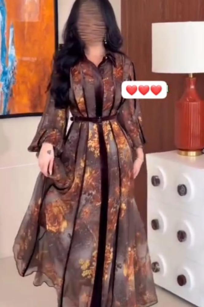 فستان سهرة شيفون مشجر بتصميم حديث