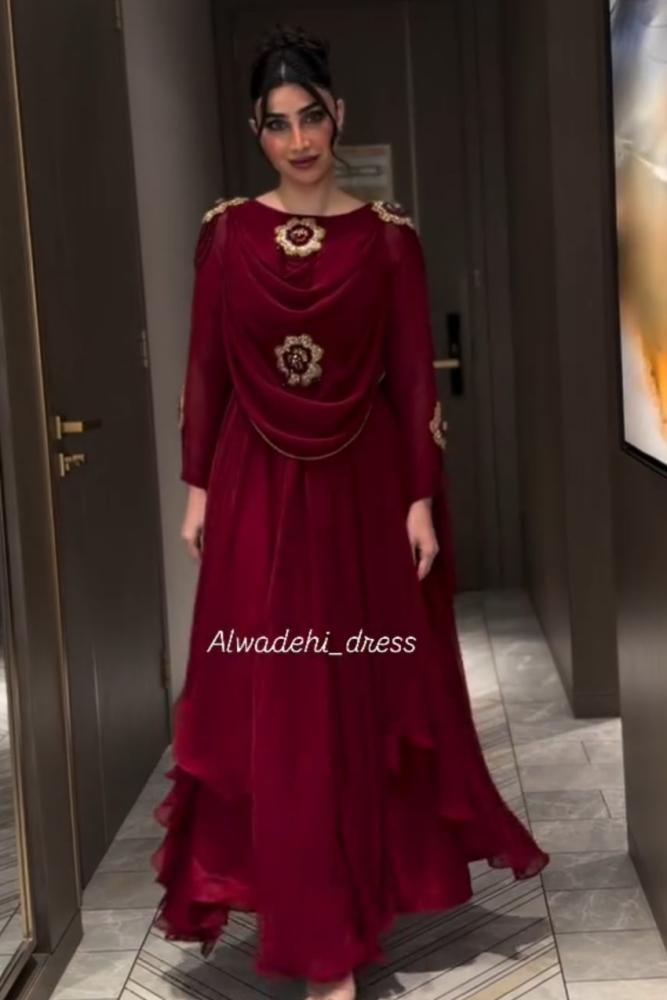 فستان سهرة فخم جورجيت تطريز يدوي راقي
