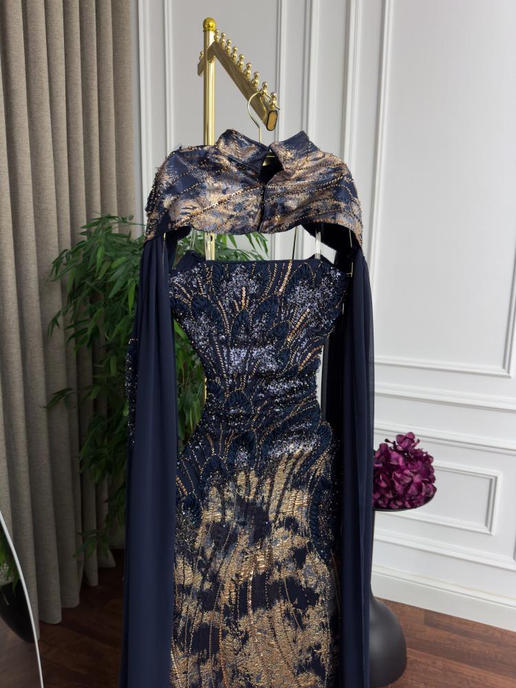 Elegant evening dress jacquard flared