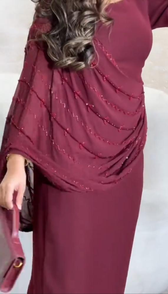 فستان سهره عودي باربي مع شيفون بتطريز يدوي