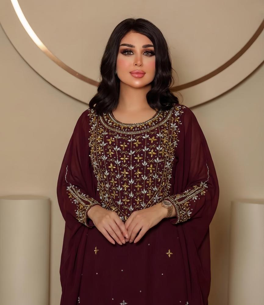 جلابيه سهرة شيفون مبطن كريب استرتش