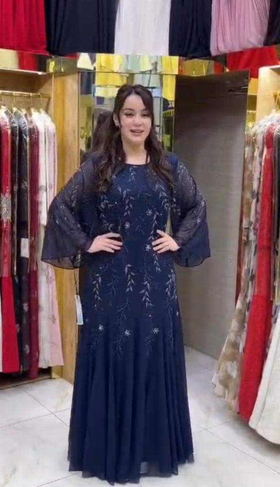 فستان سهره كحلي شيفون تطريز يدوي أنيق