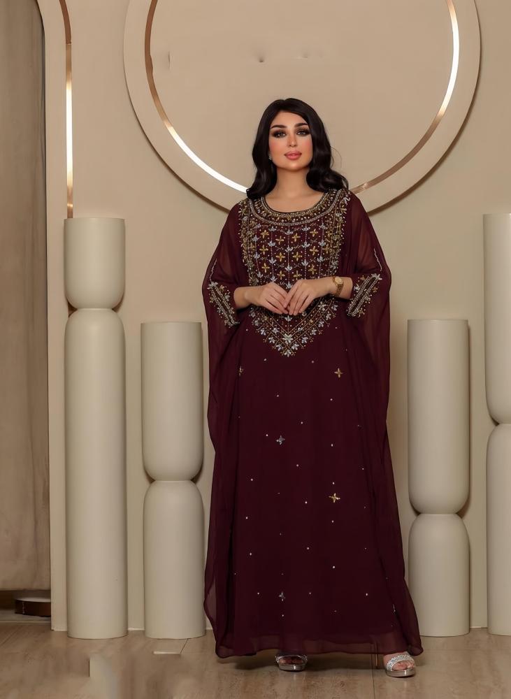جلابيه سهرة شيفون مبطن كريب استرتش