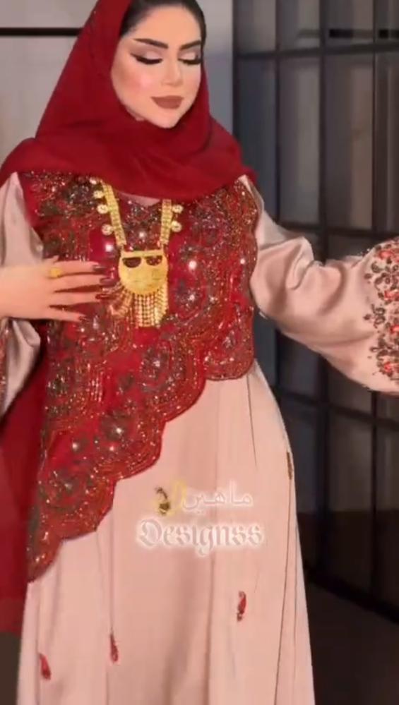 جلابية سهرة تفته حرير على شيفون شك يدوي فخم