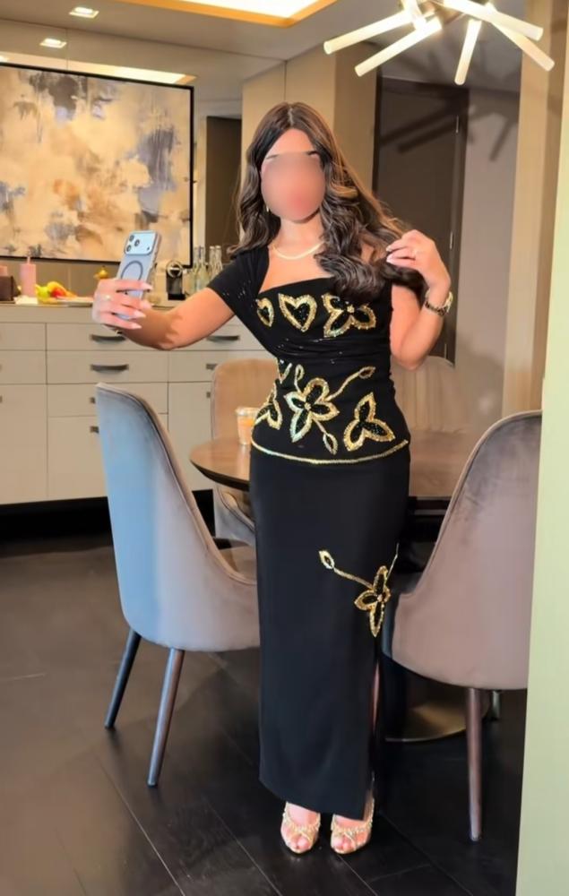 فستان سهرة اسود باربي بتطريزات يدوية راقيه