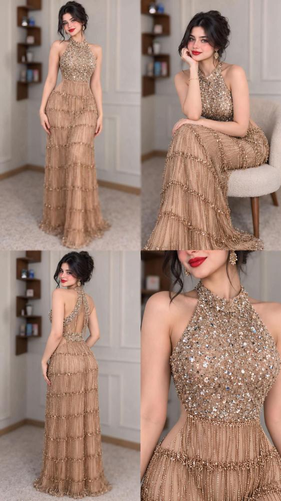 فستان كلفه شك سهرة على هدب خرز