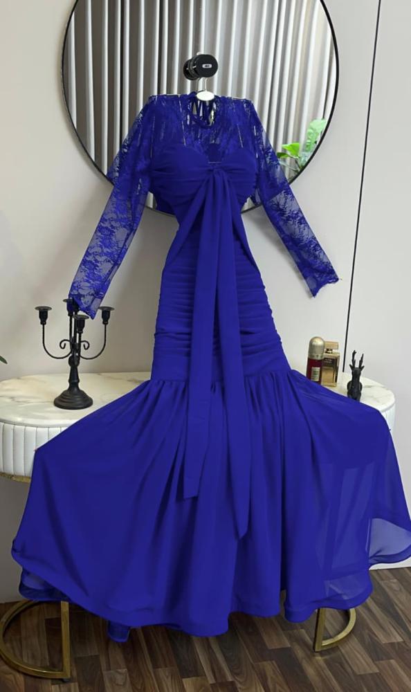 Elegant and attractive evening dress decorated with lace