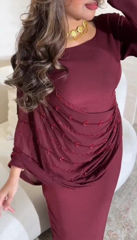 فستان سهره عودي باربي مع شيفون بتطريز يدوي