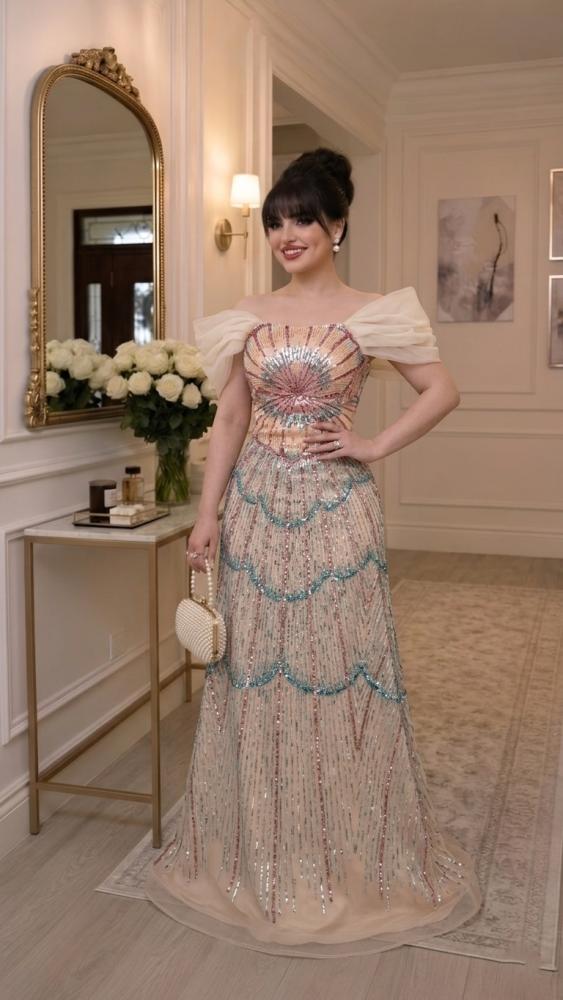 فستان سهره جازار فخم شك يدوي خرز
