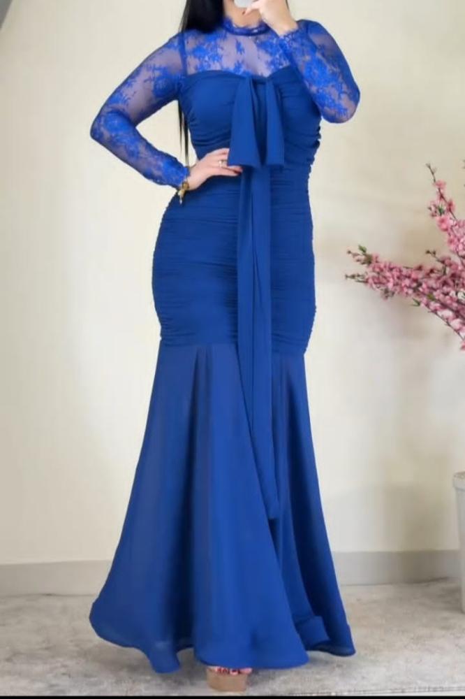 Elegant and attractive evening dress decorated with lace