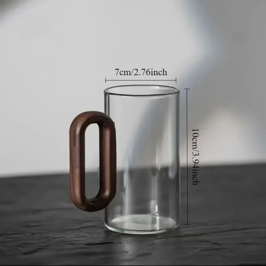 كوب شاي زجاجي 360ML بمقبض خشبي