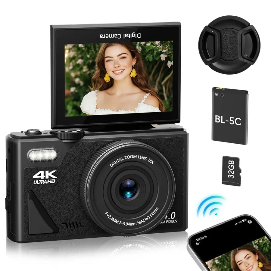 كاميرا رقمية 4K 64MP 18X بشاشة 3 بوصة قابلة للطي