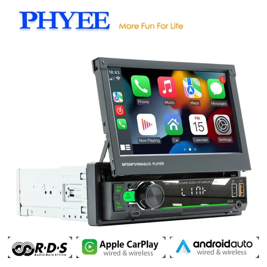 راديو سيارة 7” بشاشة قابلة للسحب مع CarPlay وAndroid Auto