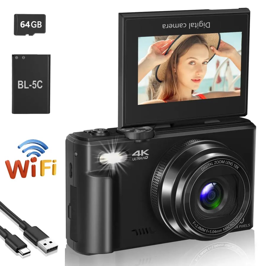 كاميرا رقمية 4K 18X بشاشة قابلة للطي واي فاي