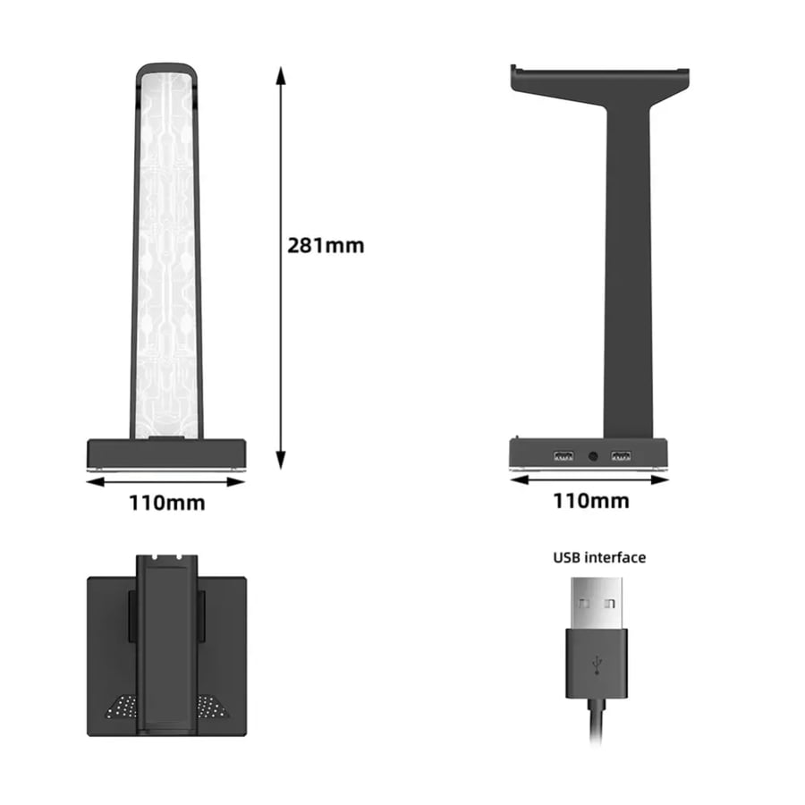 حامل سماعة رأس RGB للألعاب بمنفذي USB وتأثيرات إضاءة وصوت