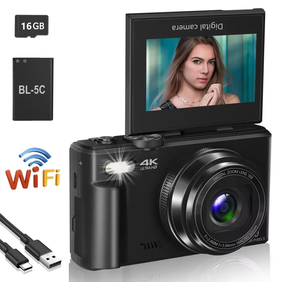 كاميرا رقمية 4K 18X بشاشة قابلة للطي واي فاي