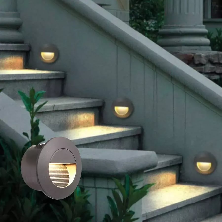إضاءة درج دفن LED دائرية سوداء 5 واط لون أصفر دافئ