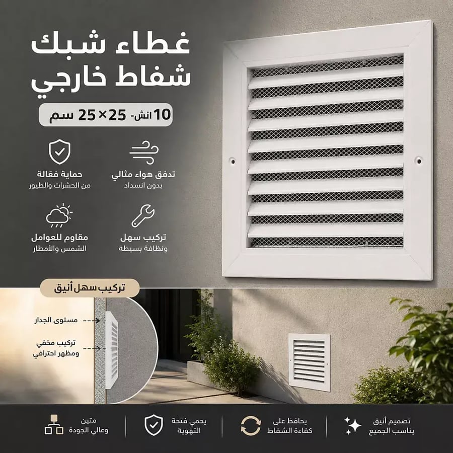 غطاء شبك شفاط من الخارج مقاس 10 أنش 25 25 سم