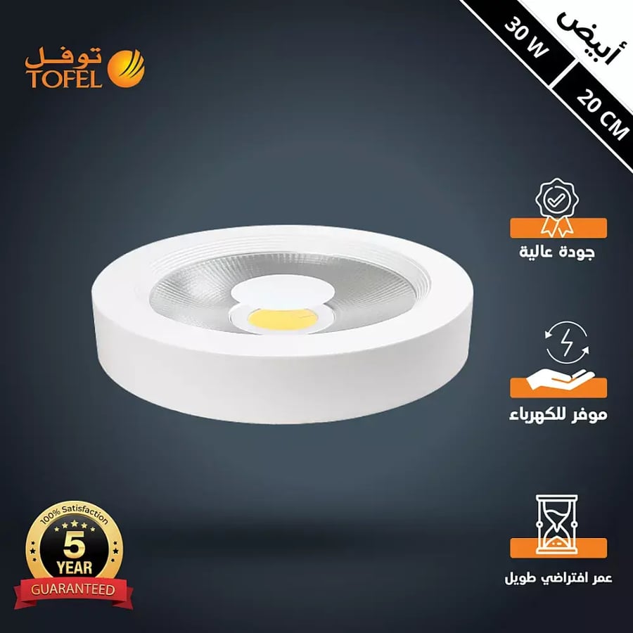 كشاف لطش COB لون الانارة ابيض 20 سم 30 واط توفل
