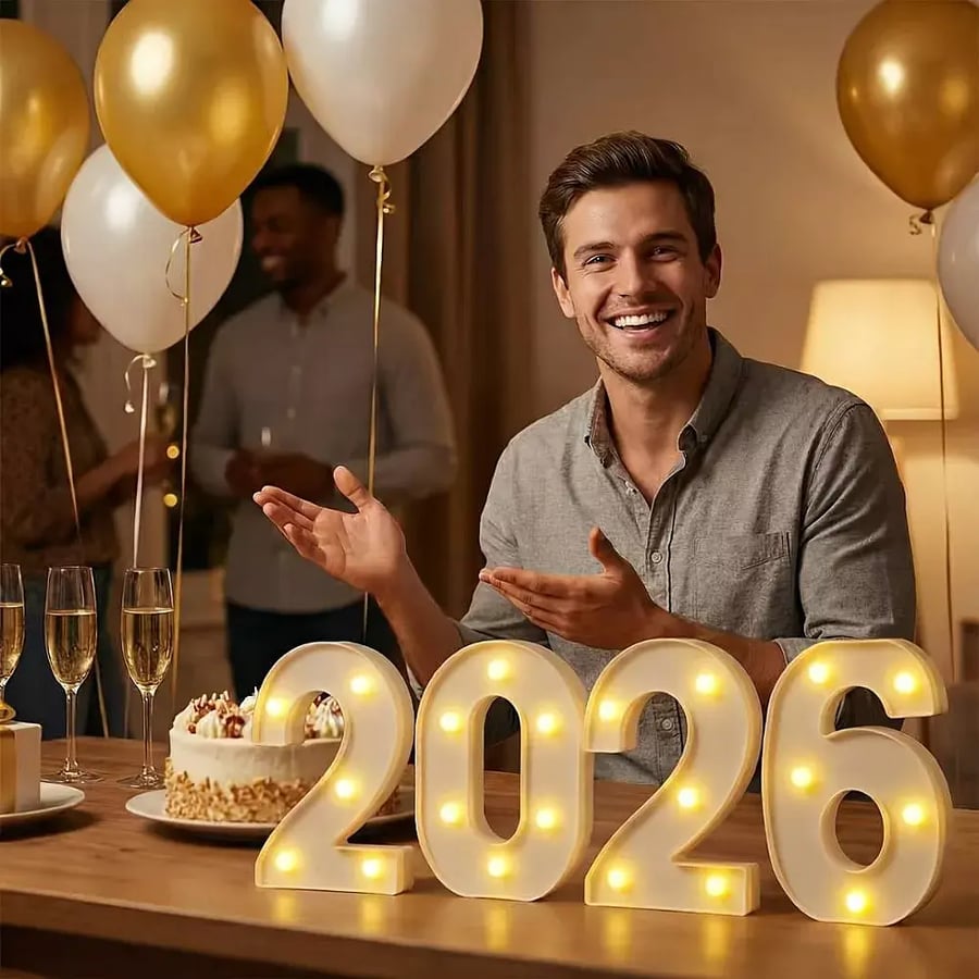 إنارة ارقام مضيئة 2026 ليد إنارة ذهبي بطارية ديكور مناسب للح