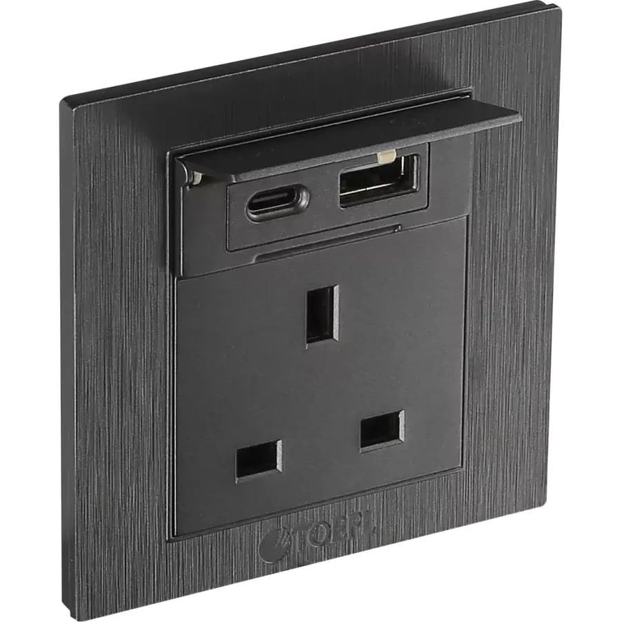 فيش ثلاثي مع منفذ يو اس بي USB مع تايب سي TYPE C لون جرافيت