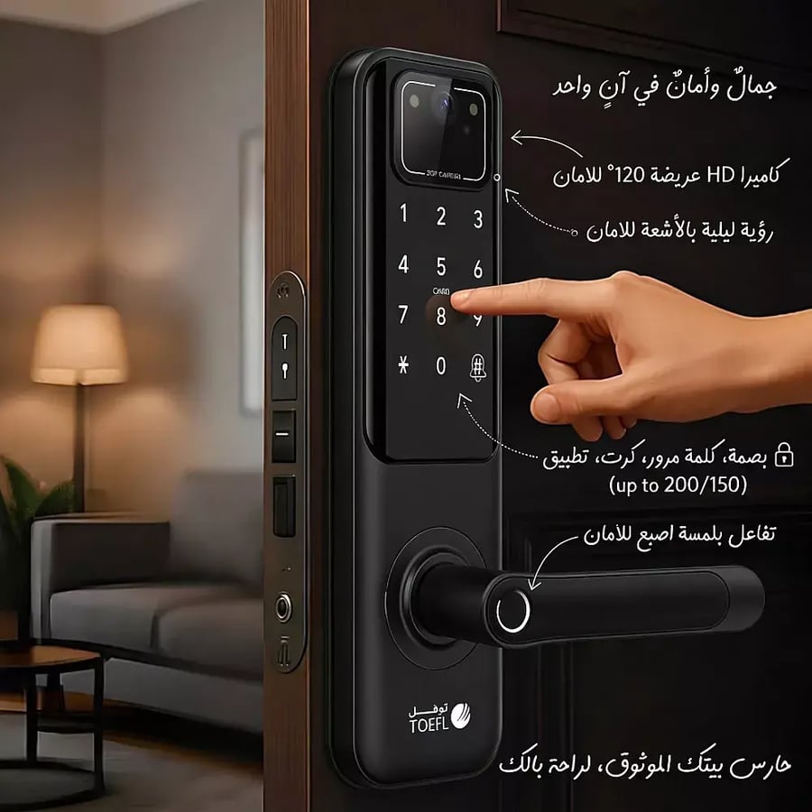 قفل باب الكتروني ذكي عن بعد مع كاميرا بصمة أصابع لوحة كلمة م