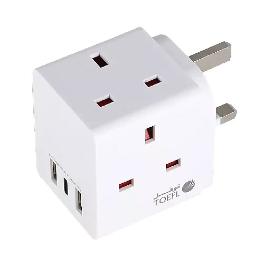 توصيلة قابس جداري أفياش ثلاثي مع منافذ USB و Type C من توفل