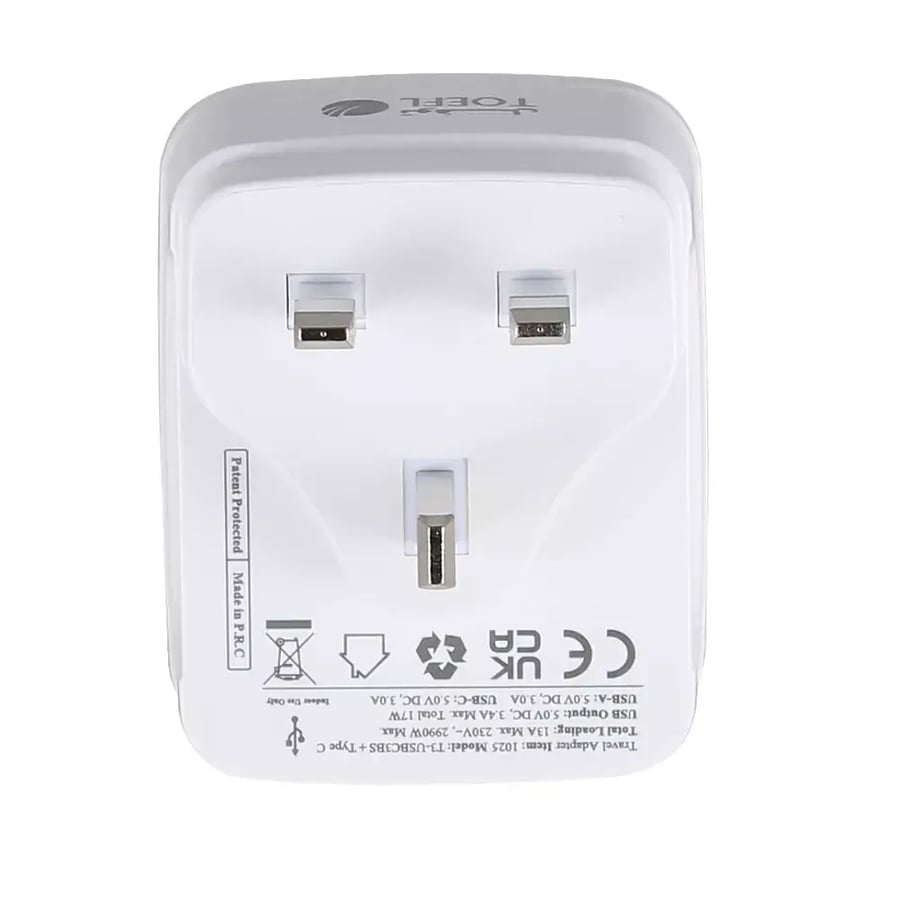 توصيلة قابس جداري افياش ثلاثي مفرد مع مدخل USB 2 Type C توفل