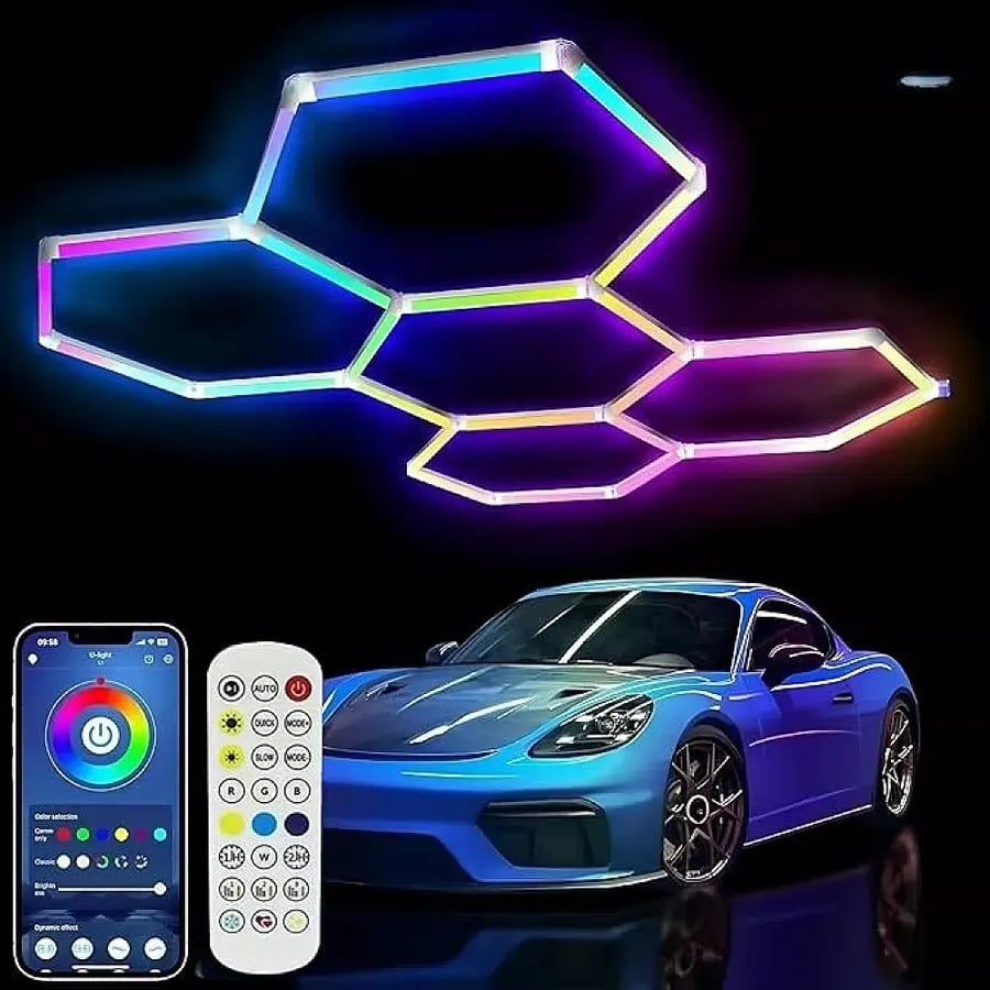 طقم إضاءة 5 خلايا النحل السداسية ليد Hexagon لقراج السيارات