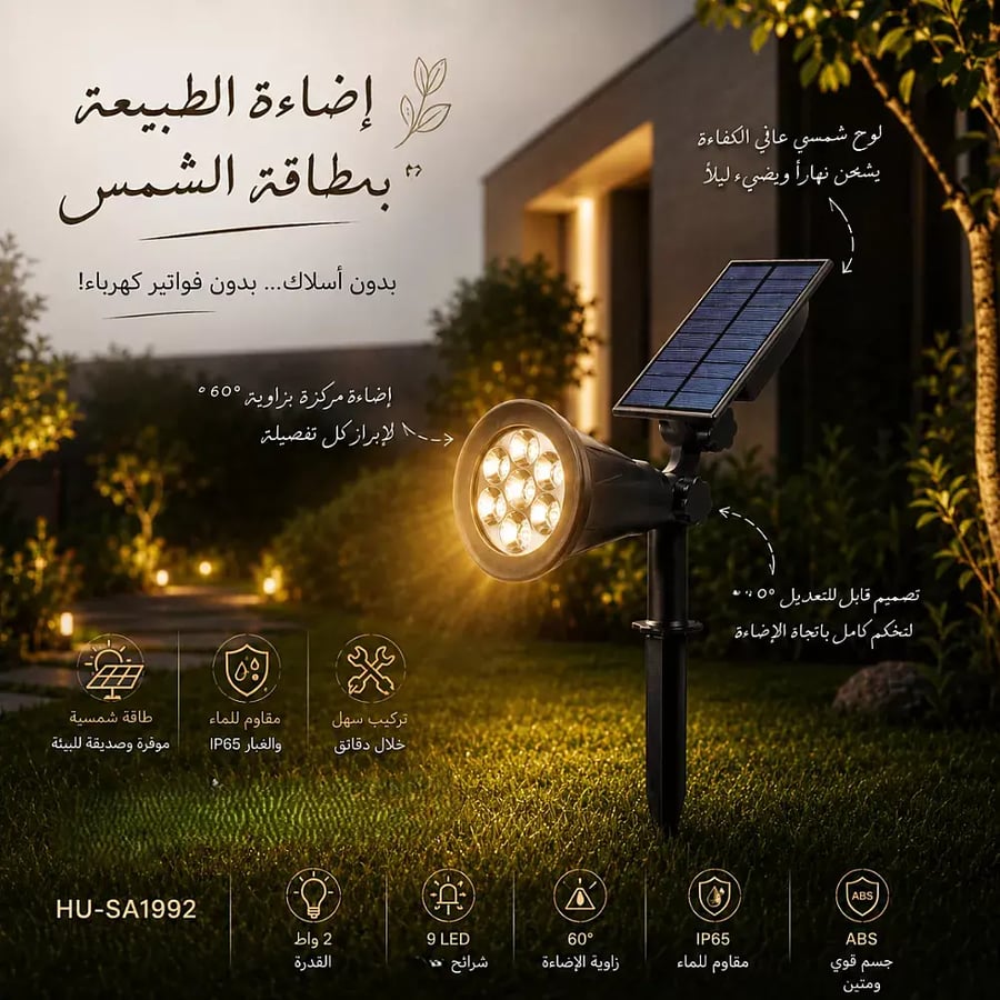 كشاف حديقة غرس إنارة لون الاضاءة اصفر تعمل على الطاقة الشمسي
