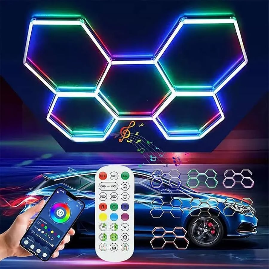 طقم إضاءة 8 خلايا النحل السداسية ليد Hexagon لقراج السيارات