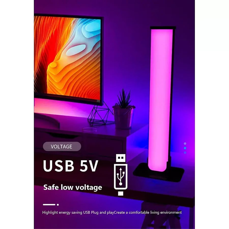 مصباح طاولة ذكي RGB أسود يعمل بمنفذ USB 5V مع مزامنة الموسيق