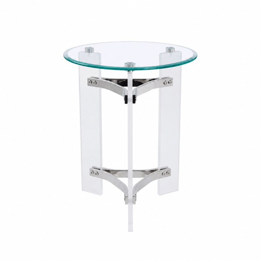 طاولة خدمة مفردة زجاجية فضية