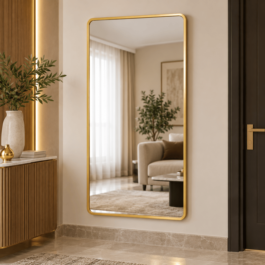مرآة حائط مودرن بإطار ذهبي مقاس ٦٠ × ١٢٠ سم
