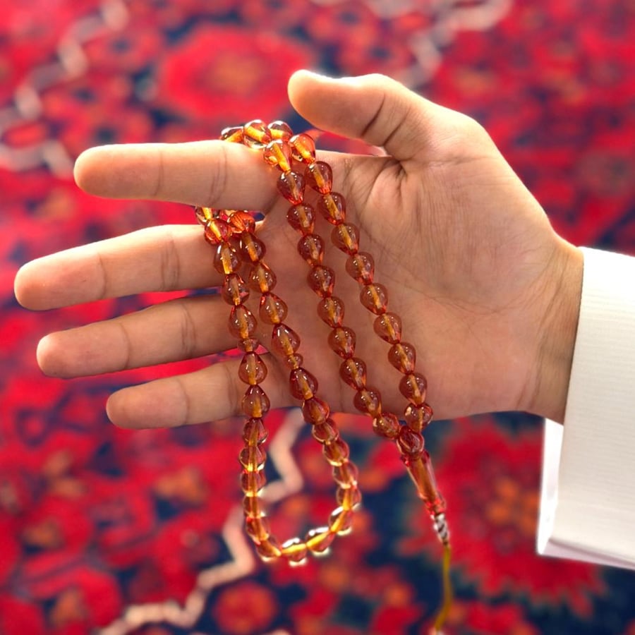 مسباح زعفراني عسلي غامق تمليكة عدد الخرز 51