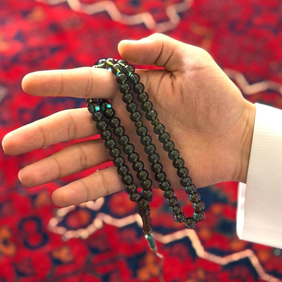 مسباح زعفران اخضر شفاف عدد الخرز 67