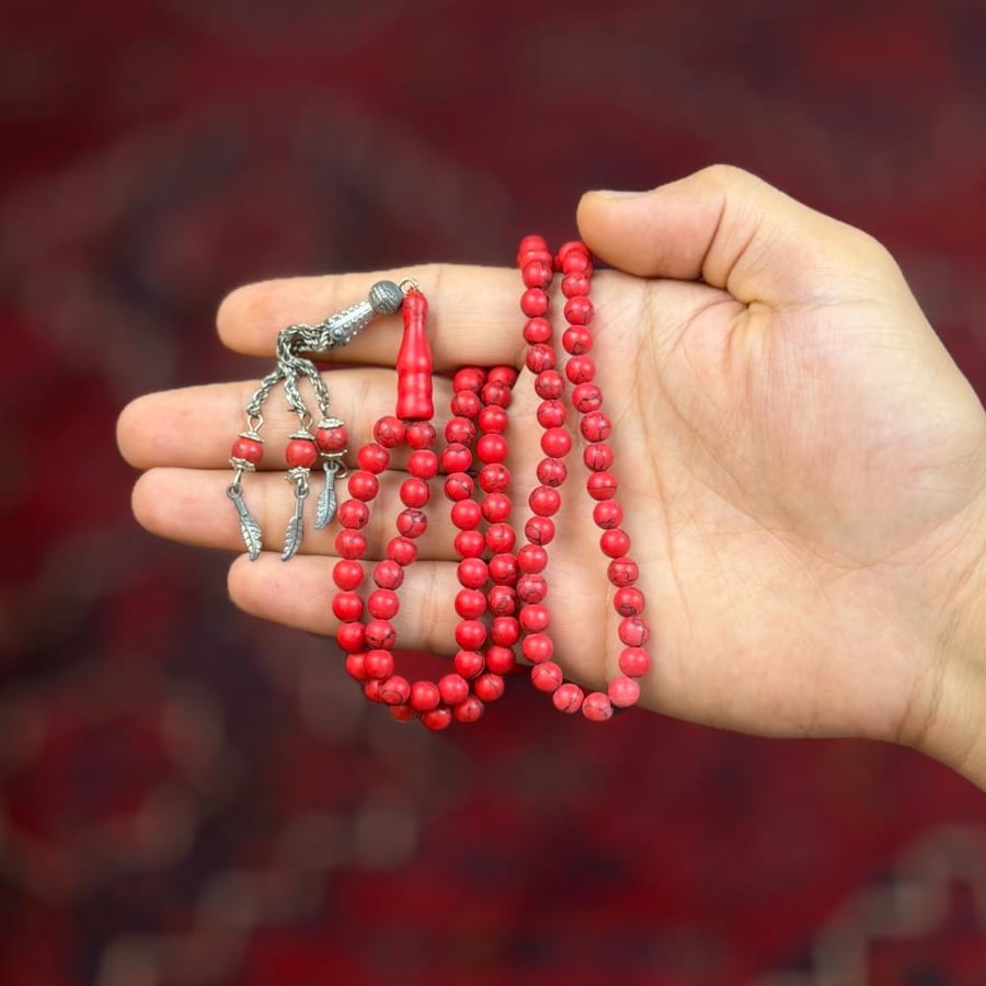 سبحة حجر مرجان العدد 99 الحجم 6 مل
