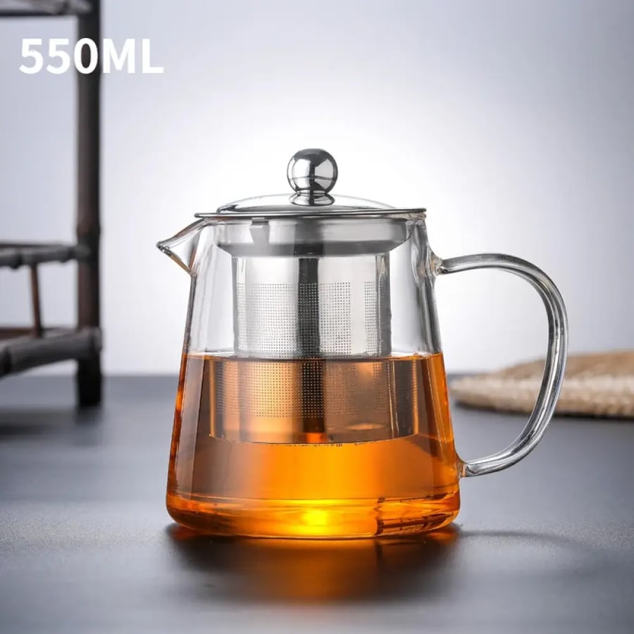 إبريق شاي زجاجي مقاوم للحرارة 400/1350 مل مع مصفاة للأعشاب والزهور