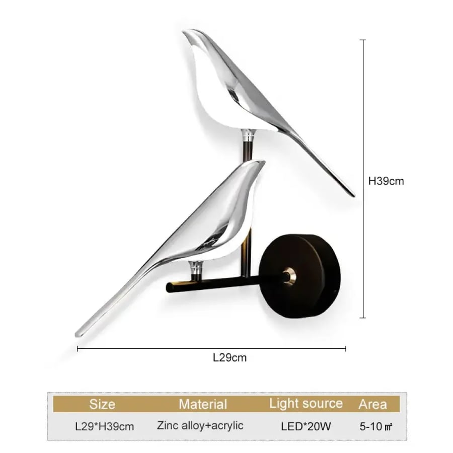 مصباح جداري LED شمالي بلمسة طائر ذهبي فضي
