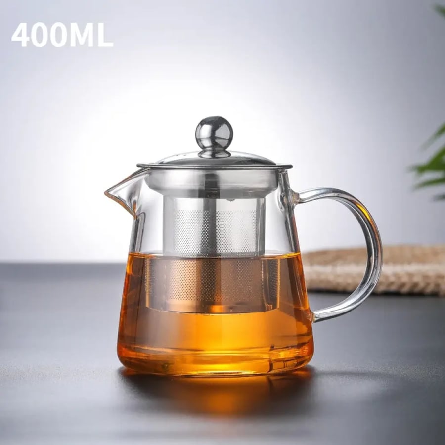 إبريق شاي زجاجي مقاوم للحرارة 400/1350 مل مع مصفاة للأعشاب والزهور