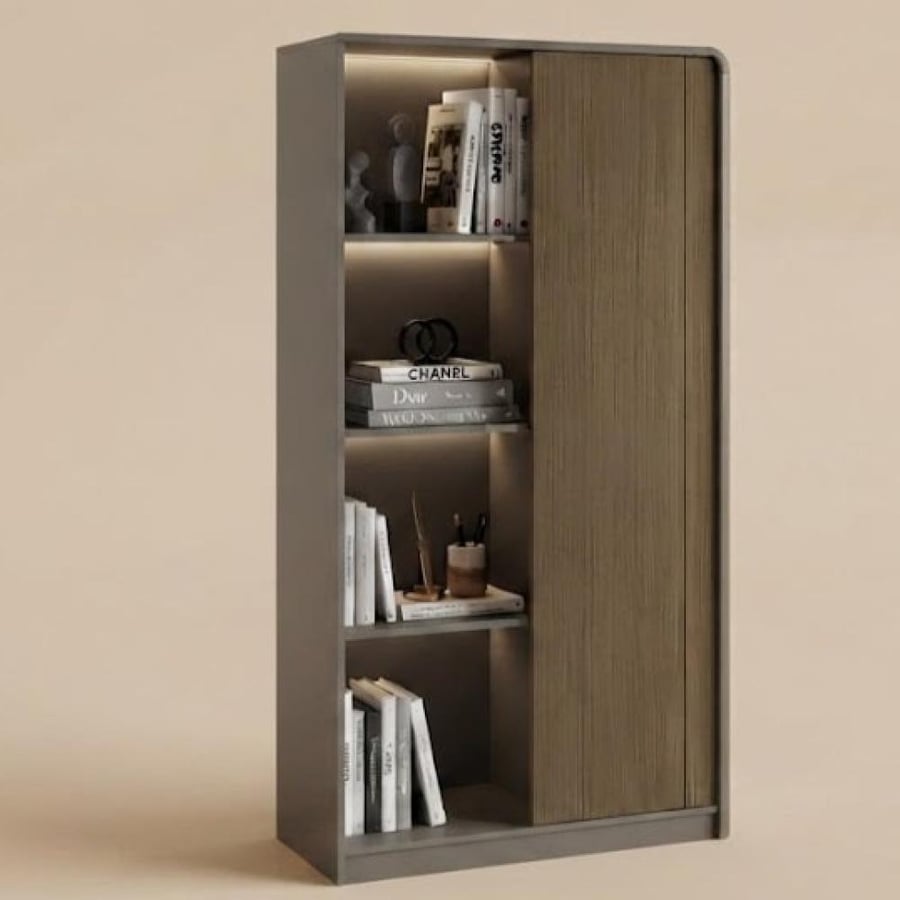 مكتبة تخزين ملفات مقاس 80×40×200 سم |  لون زيتي برونزي مع رصاصي