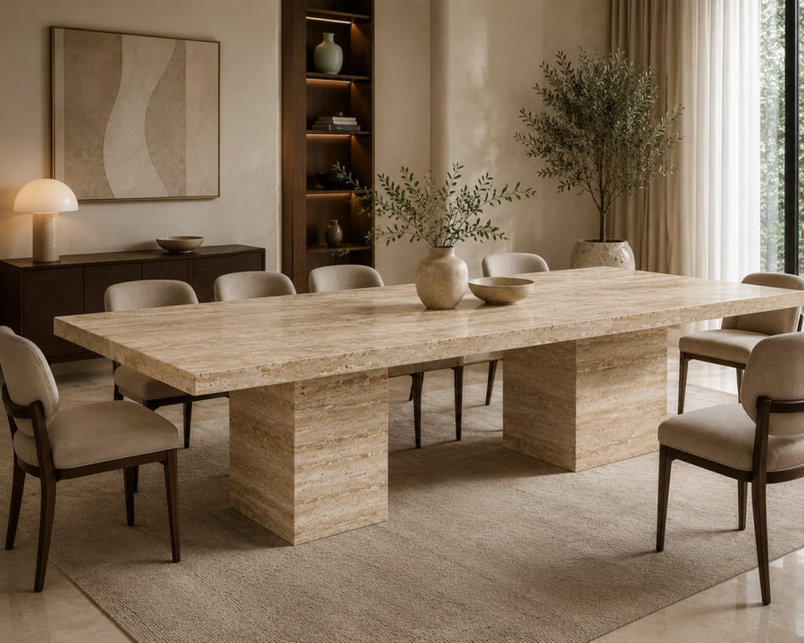 طاولة طعام GalacticGleam Marble برخام ترفنتينو فاخر للمجالس وغرف الطعام