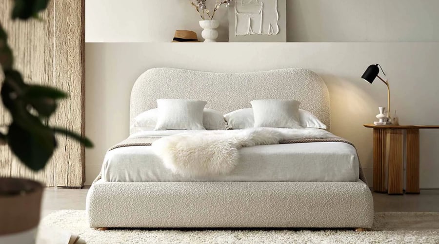 Fabric material: soft boucle. Material: MDF. MDF thickness: 18. Royal boucle bed - Off white color