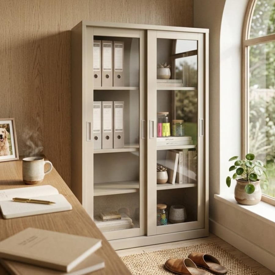 دولاب ملفات 2 درفة حديد سحاب قزاز مقاس 40×120×200 سم