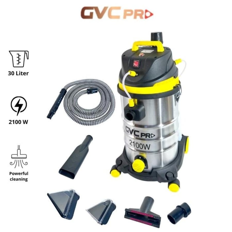 مكنسة برميل GVC PRO 2100 واط 30 لتر استيل - أقصى قوة شفط لتنظيف المساحات الكبيرة