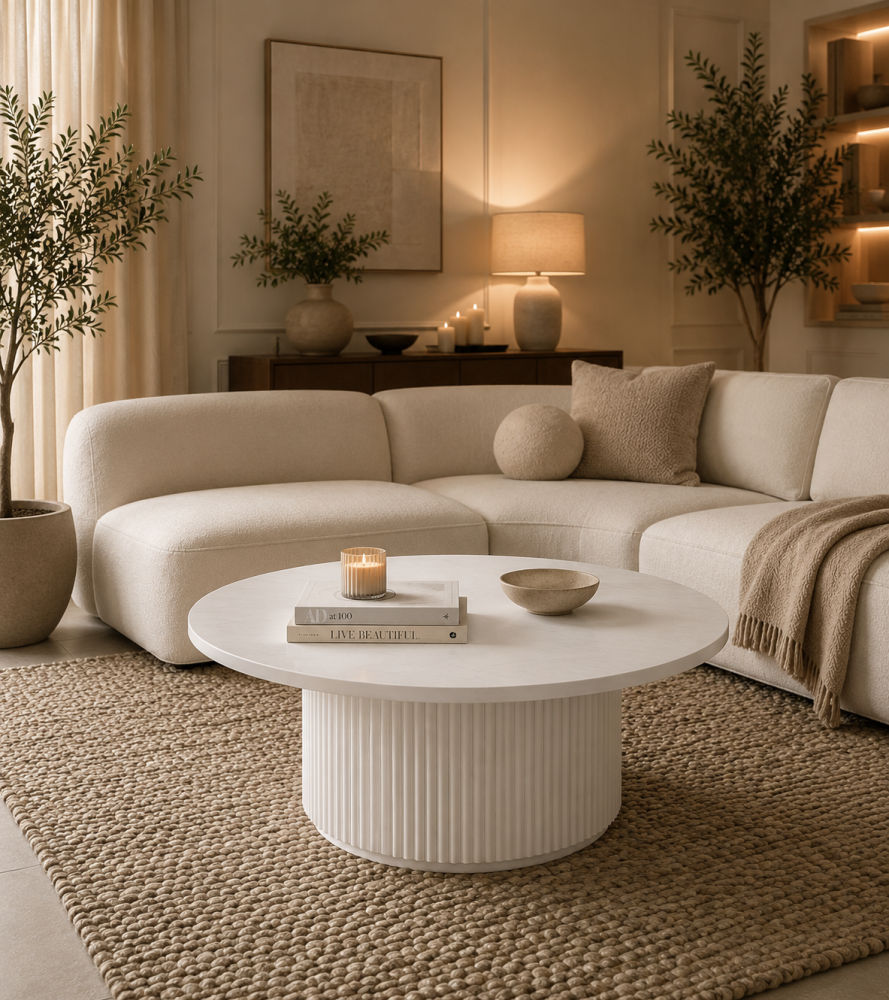 طاولة وسط GleamGlory Marble من الرخام الأبيض السادة