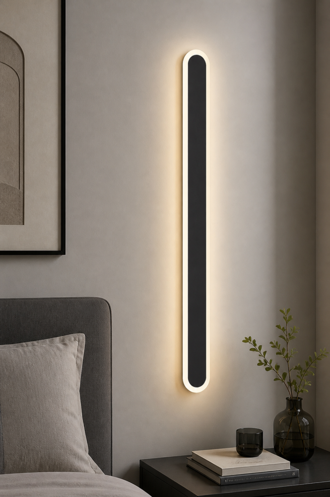 ابليك جداري مودرن مسطرة أسود LED بطول 90 سم بإضاءة صفراء 3000K