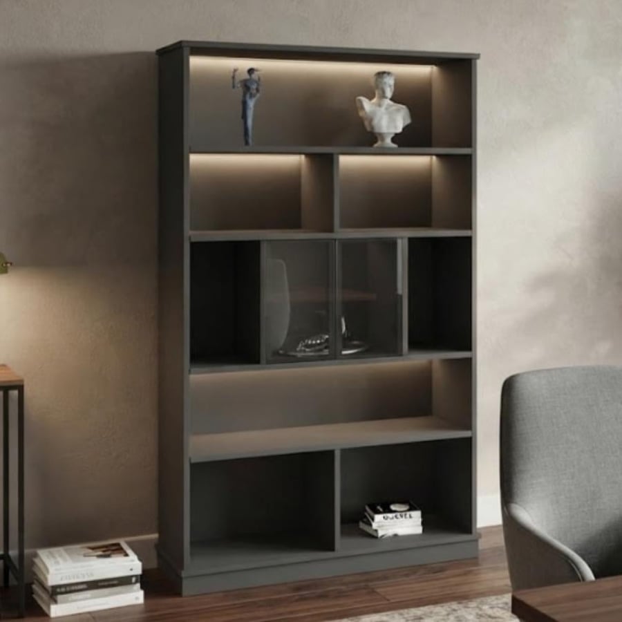 مكتبة تخزين ملفات مقاس 120×38×197.4 سم |  لون زيتي برونزي مع رصاصي