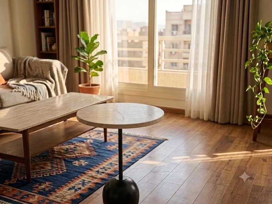 طاولة جانبية دائرية أنيقة بتصميم عصري للمجالس وغرف المعيشة